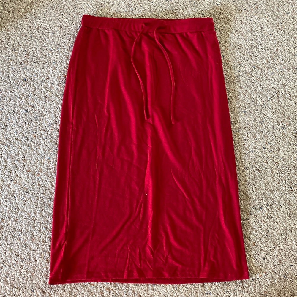 Tickled Teal Red Drawstring MIDI Skirt